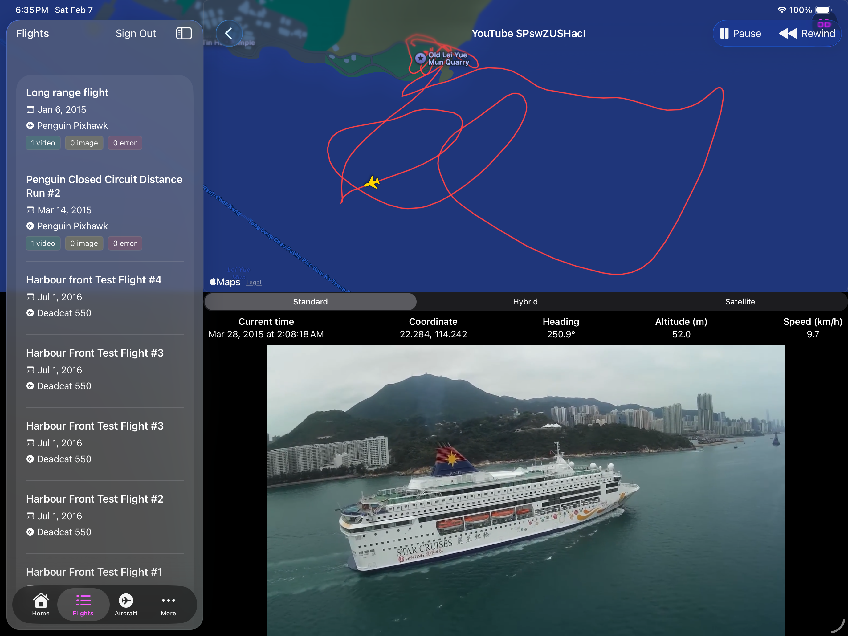 YouTube flight replay